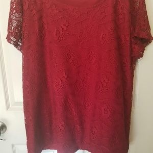 Plus size curvy womans red lace top
